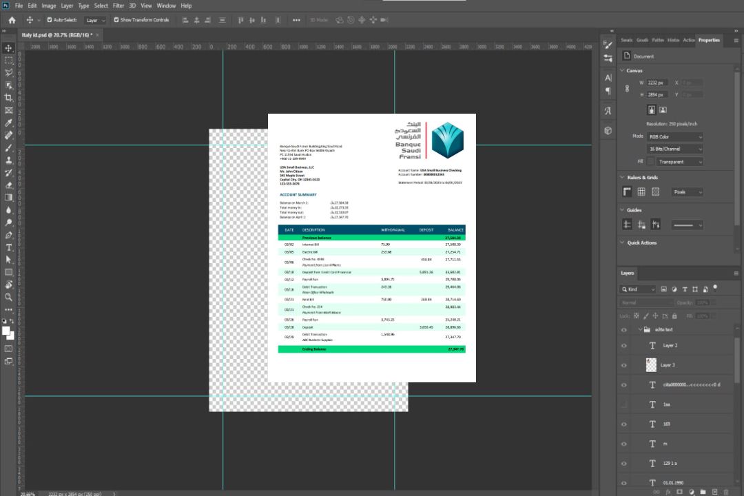 Modèle Word et PDF de relevé de compte courant de la société Banque Saudi Fransi template Modèle Word et PDF de relevé de compte courant de la société Banque Saudi Fransi template